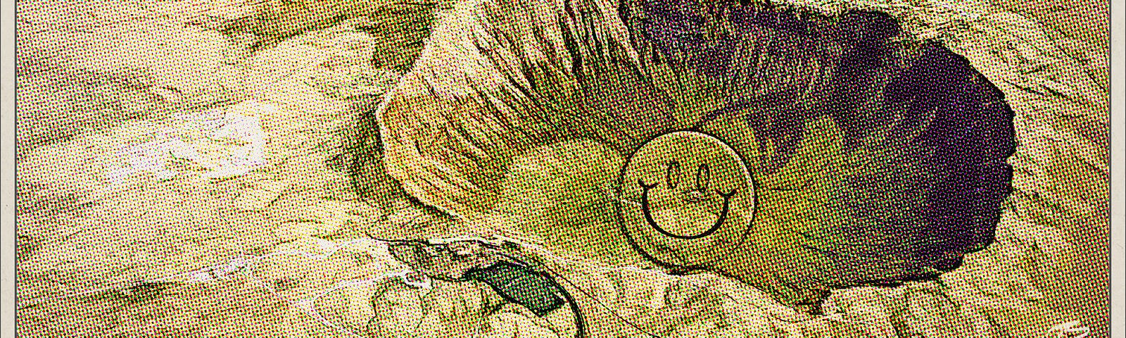 Molly pill smiling from a meteor crater