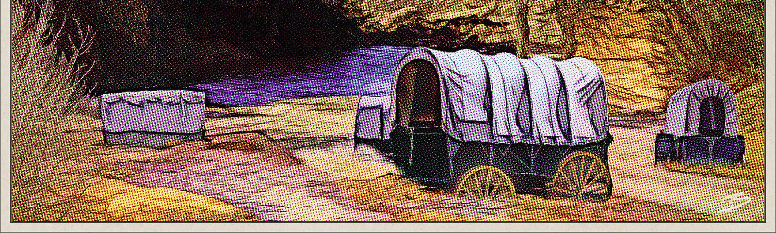 Covered wagons sinking into quicksand