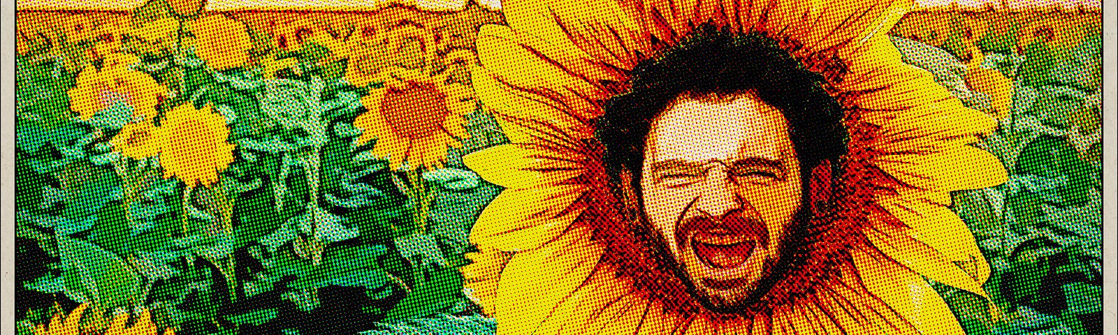 Man screaming from sunflower
