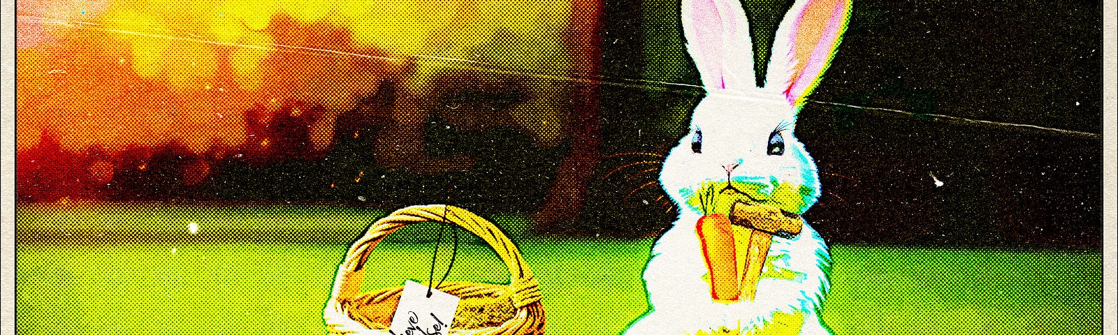 Easter bunny brandishes carrot and stick