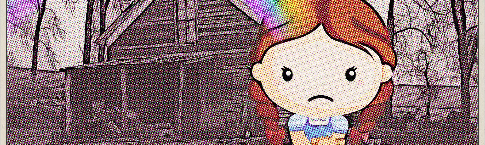 A rainbow shines on Dorothy