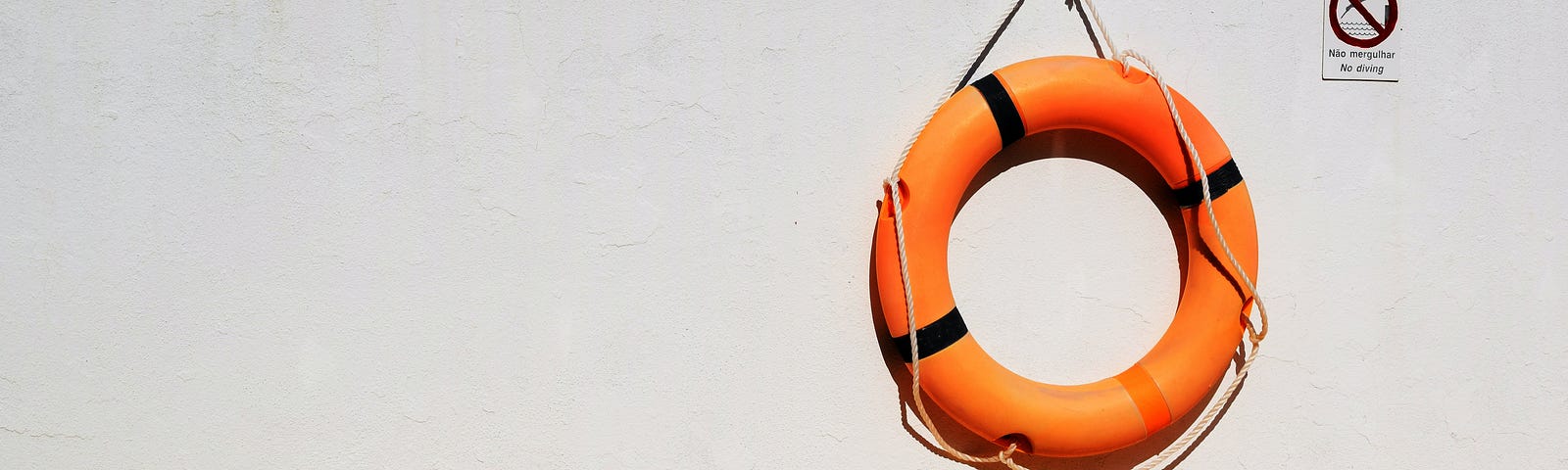 A lifebuoy hanging on a wall.