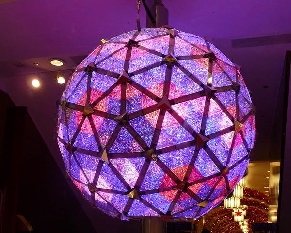 New Year’s colorful ball drop at a club.