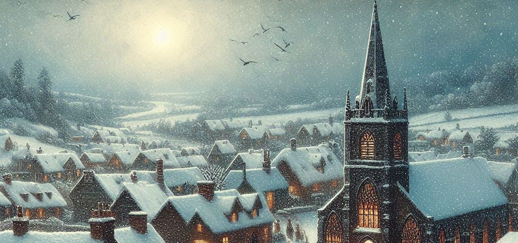 A snow flurry graces a village once more