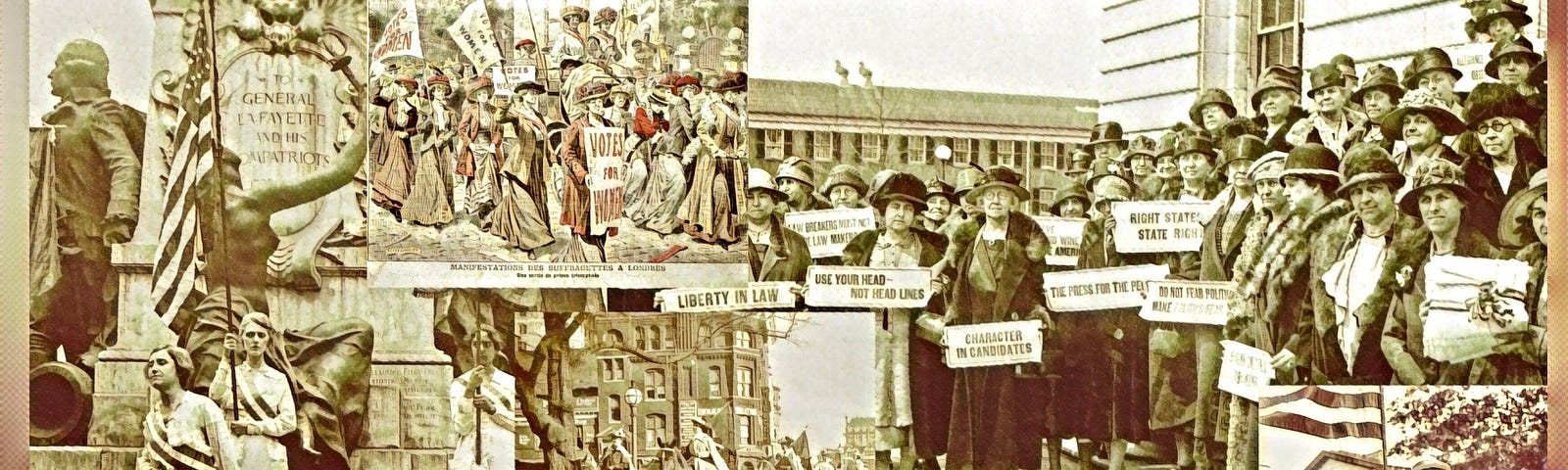 Several old photographs of groups of suffragettes