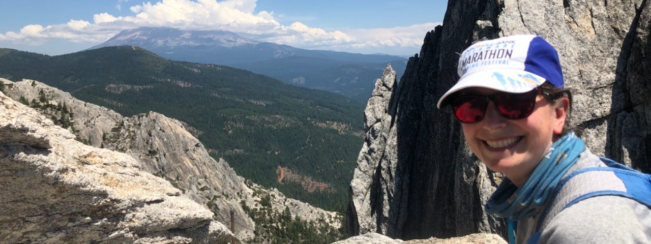 FWS Scholar, Veterinary pathologist, and trail runner Dr. Rebecca Kagan, enjoying the view in Castle Crags, Northern CA.