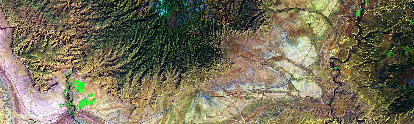 satellite image of marsh and water on land