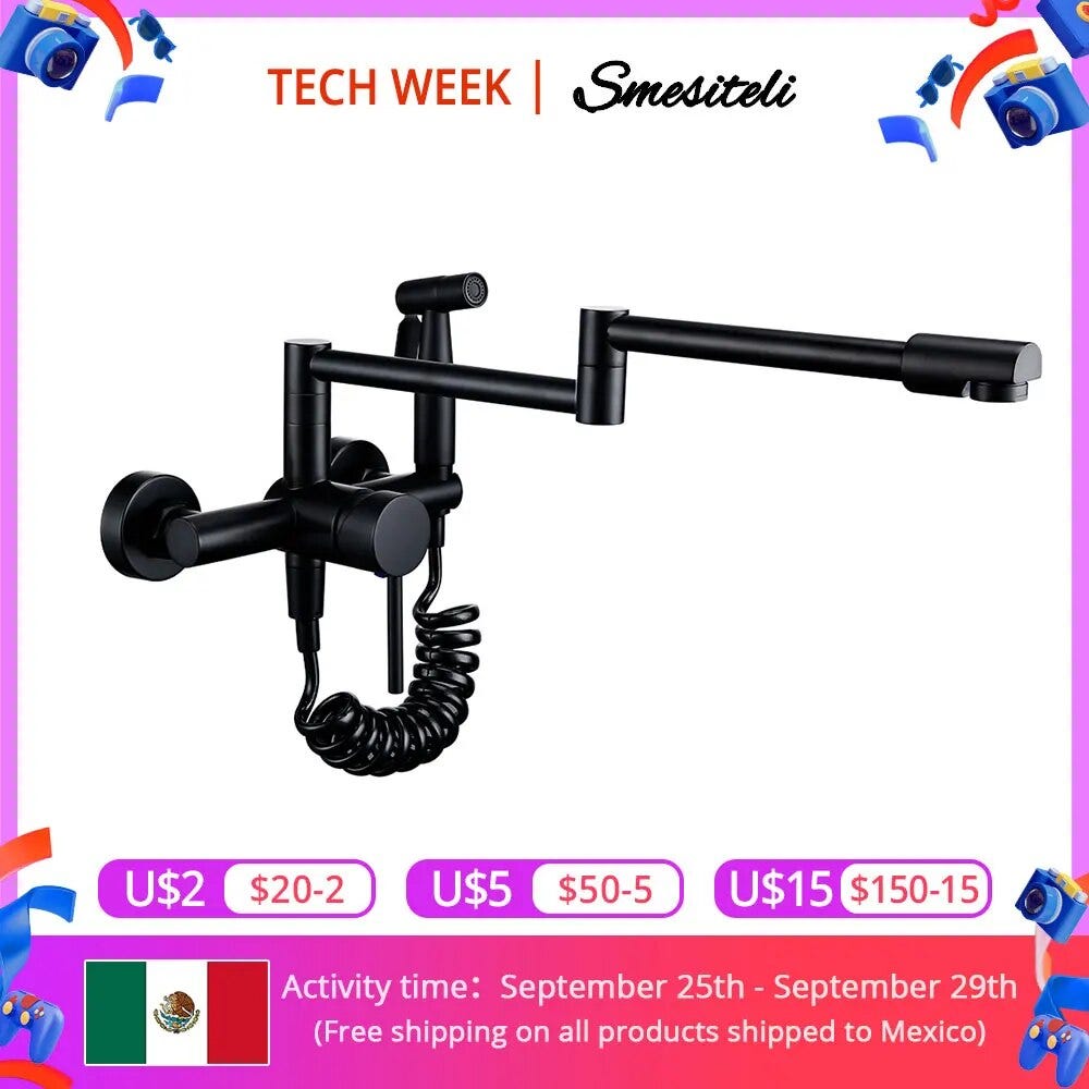 High Quality Solid Brass Deck Mounted With spray gun Double-Jointed Pot Filler Kitchen Sink Faucet Cold OR heat Water Tap