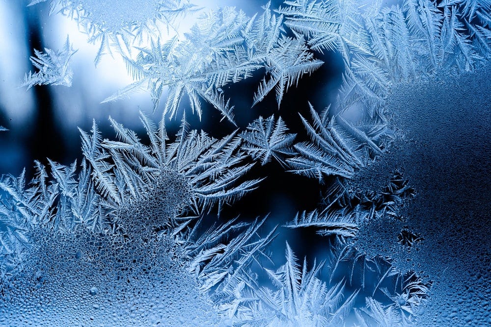 Ice crystals and snowflakes