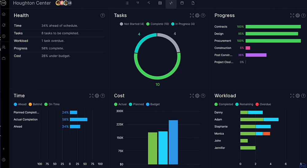 ProjectManager comes with a highly intuitive and visual dashboard | project cost control