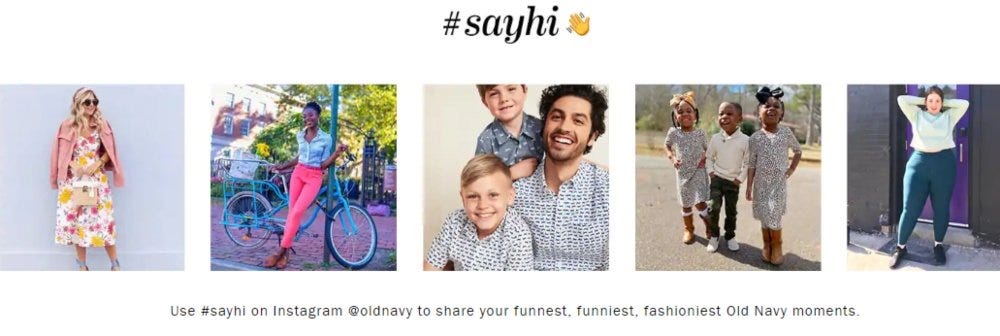 Old Navy homepage including user-generated content (UGC) Instagram feed for customer engagement