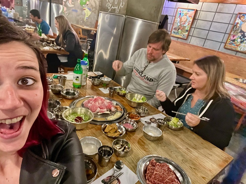 Parabol Exco team eating dinner at Korean BBQ spot during retreat