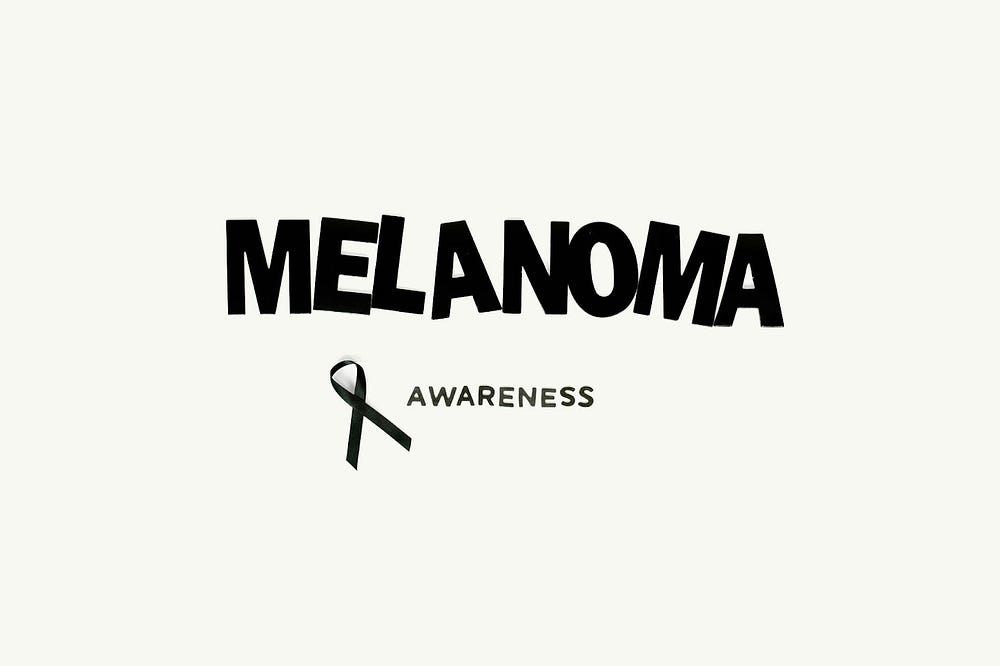 White background that says MELANOMA AWARENESS with the black melanoma ribbon.