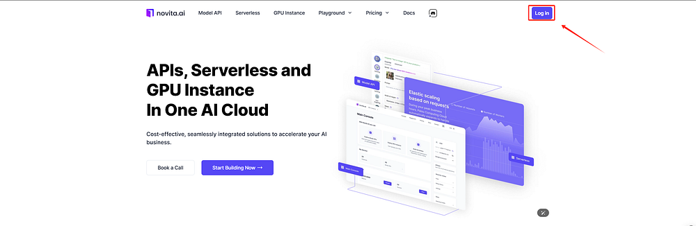 AI cloud platform homepage with ‘Log in’ button highlighted.