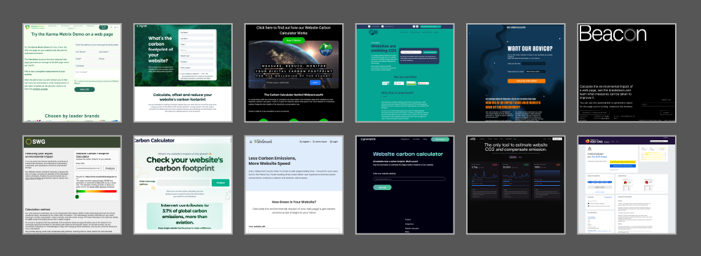Collage of website pages about carbon emission tools.