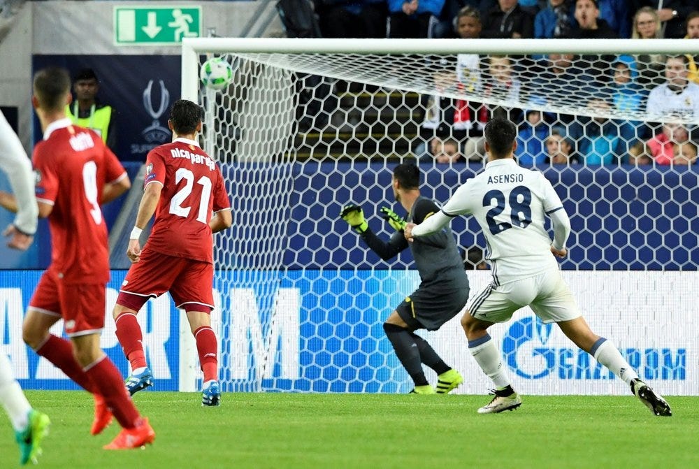 Marco Asensio scored a stunning long range goal in the UEFA Super Cup against Sevilla.