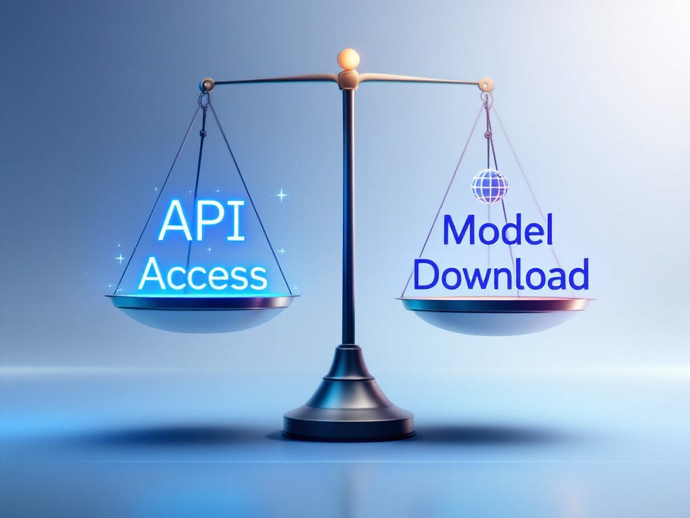 The choice between using an API or downloading the Llama 3.1 model