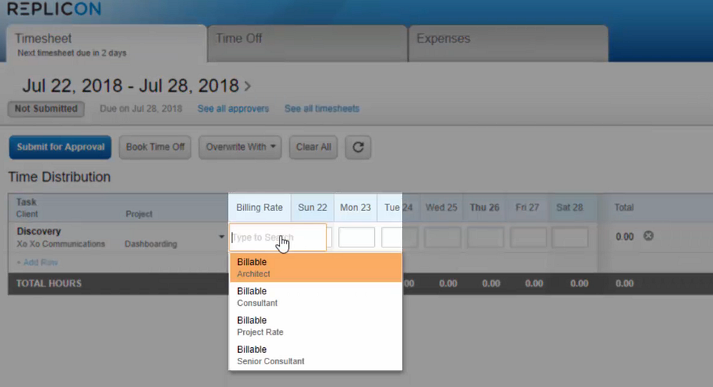 Replicon billable time tracker and manager