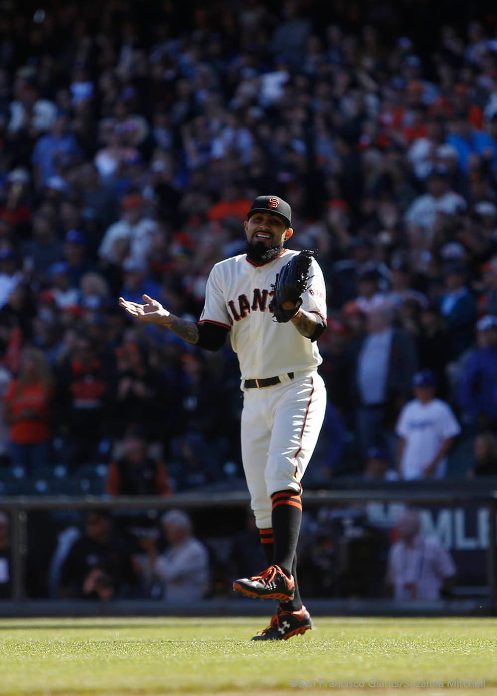 Sergio Romo celebrates after the final out of the ninth inning.