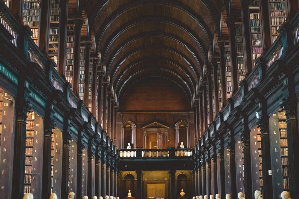 Picture of the hallway of an old library.