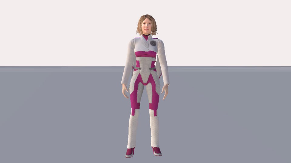 Liv's complete 3D avatar in High Fidelity.