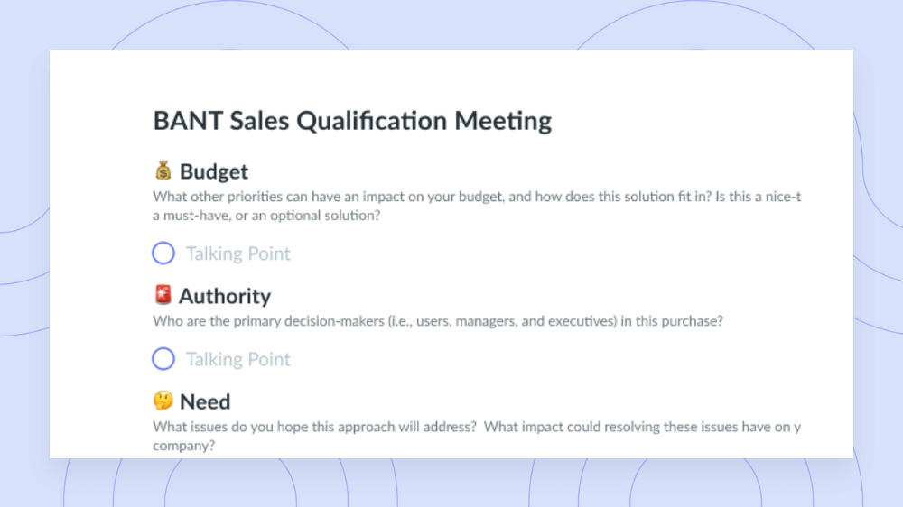 Template for BANT Sales Qualification Meeting