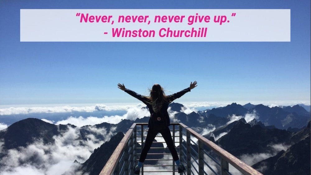 Winston Churchill's never give up quote is relevant to the UI/UX job hunt