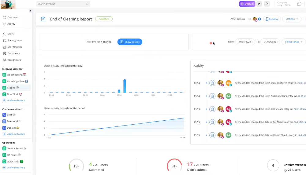 Connecteam lets you track activity in real time - second best time keeping app for employees