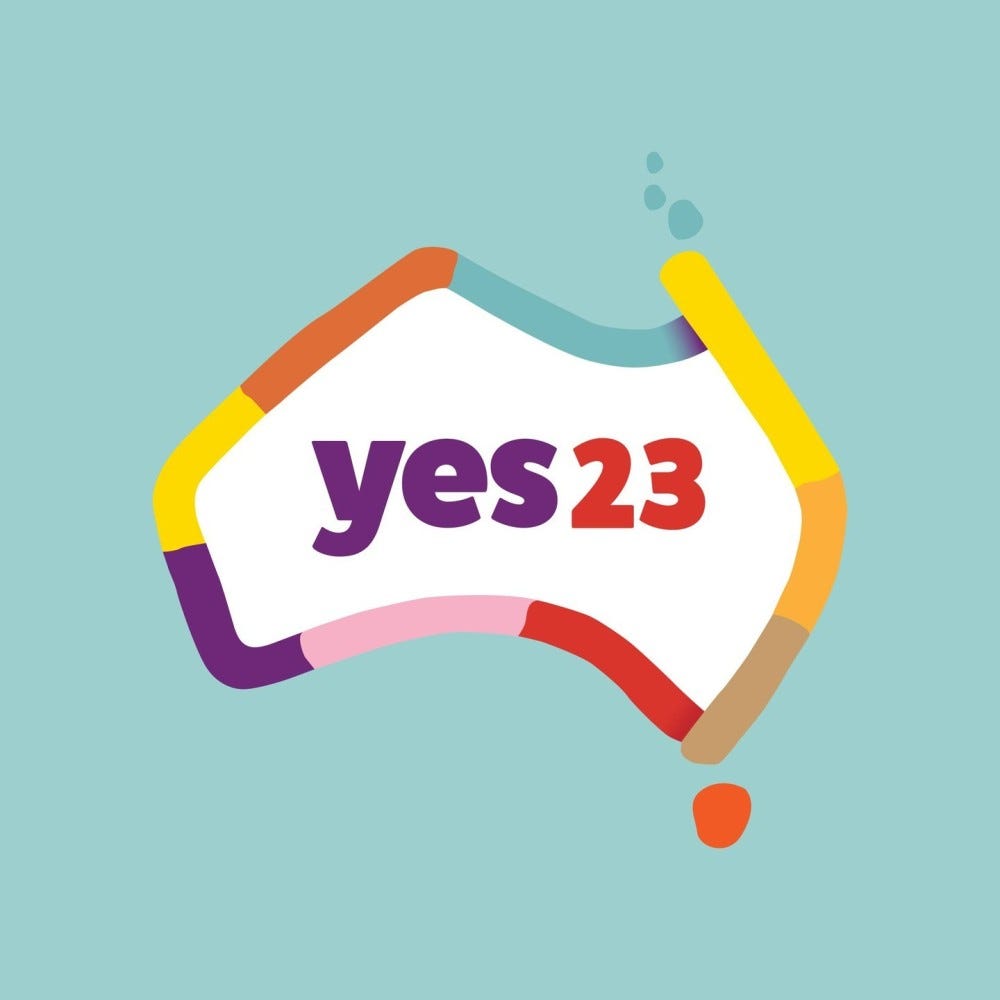 Yes 23 inside a shape of Australia. Background is a teal color.