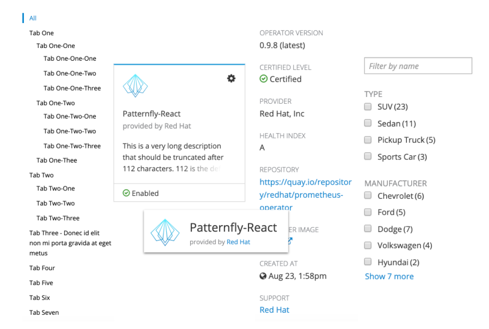 PatternFly 3 catalog components