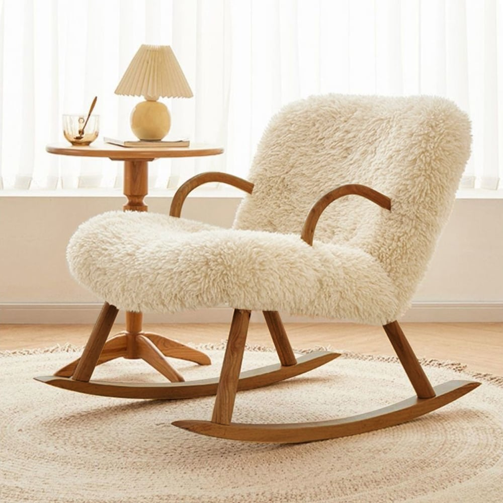 The White Boucle Upholstery Rocking Chair from Homary