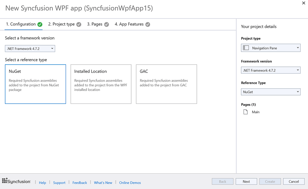 Select framework version and reference type in the Configuration tab