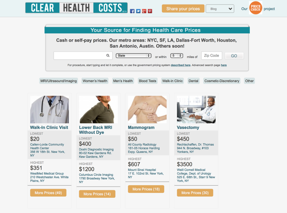 Clear Health Cost Homepage