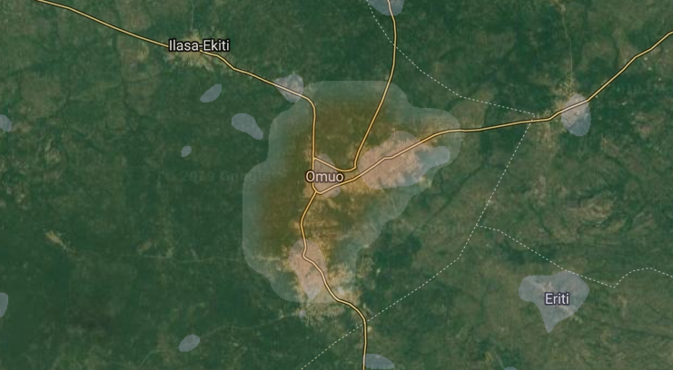 Gaussian Convolutional Filter for nighttime lights over the region of Omuo, Ekiti