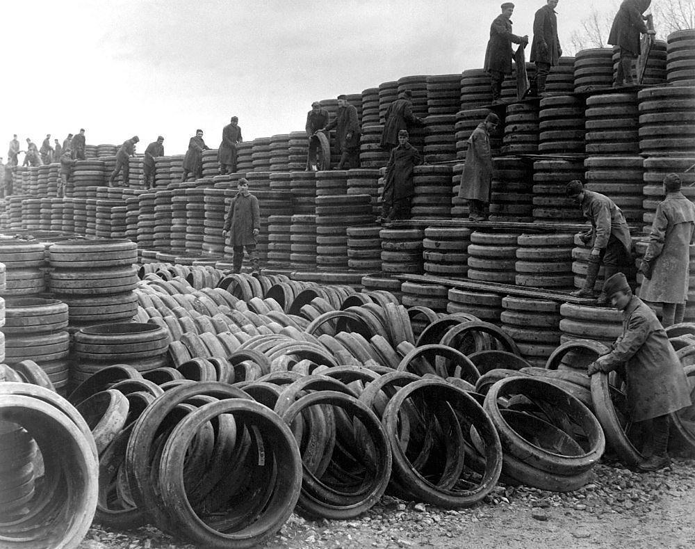 Historic image of piles of pneumatic tires