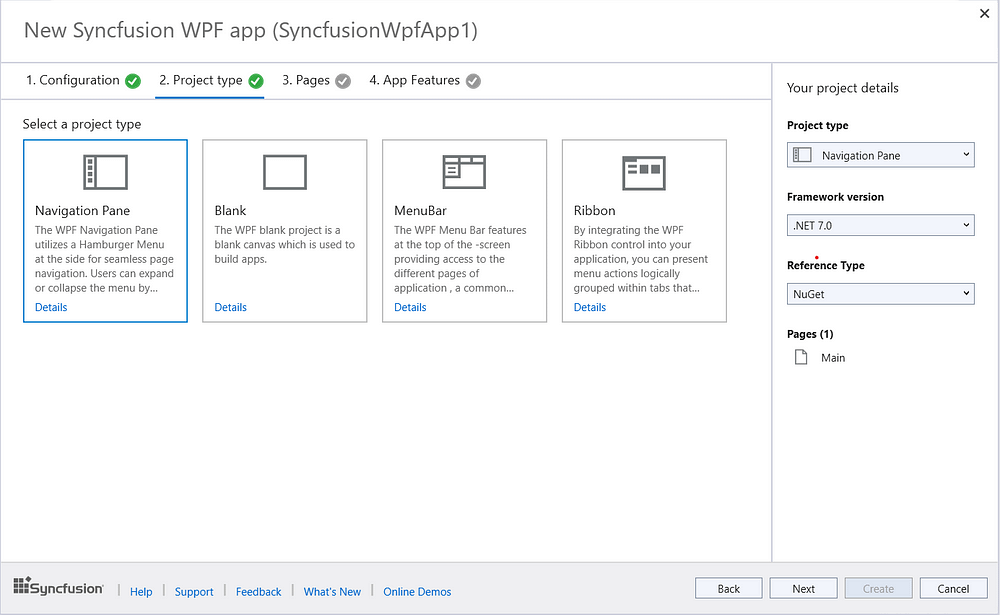 Select a project type from the Project Type tab