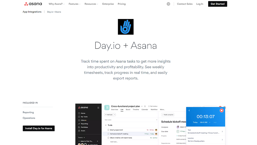 Day.io being one of the top Asana integrations