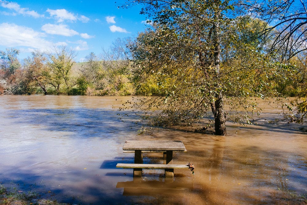 The French Broad River in Asheville North Carolina after a big Fall rain.