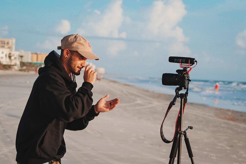 An influencer shooting a content for a product promotion