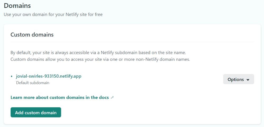 The Netlify domain settings
