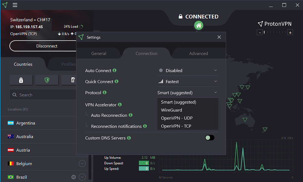 ProtonVPN's user interface