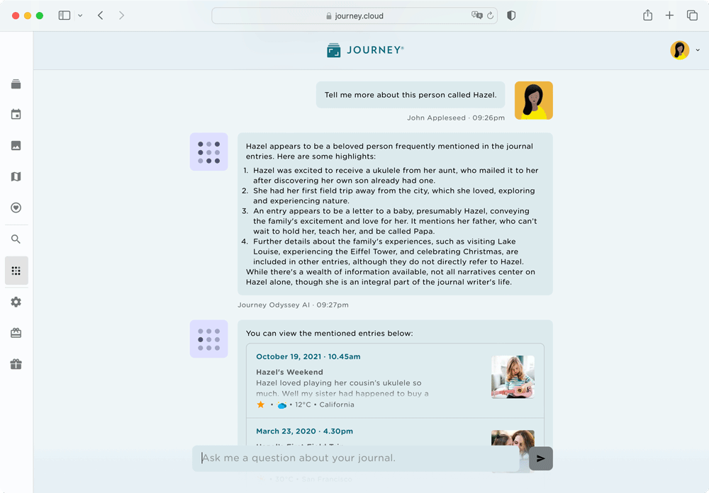 Odyssey AI can also provide insights about your relationship with another person that you’ve mentioned in your journal.