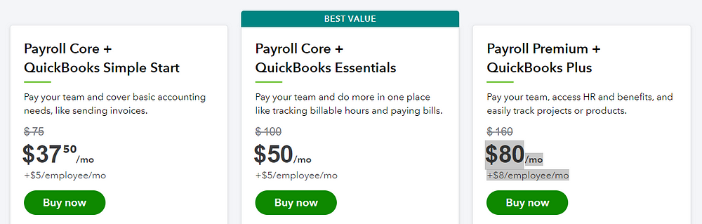plans offered by QuickBooks