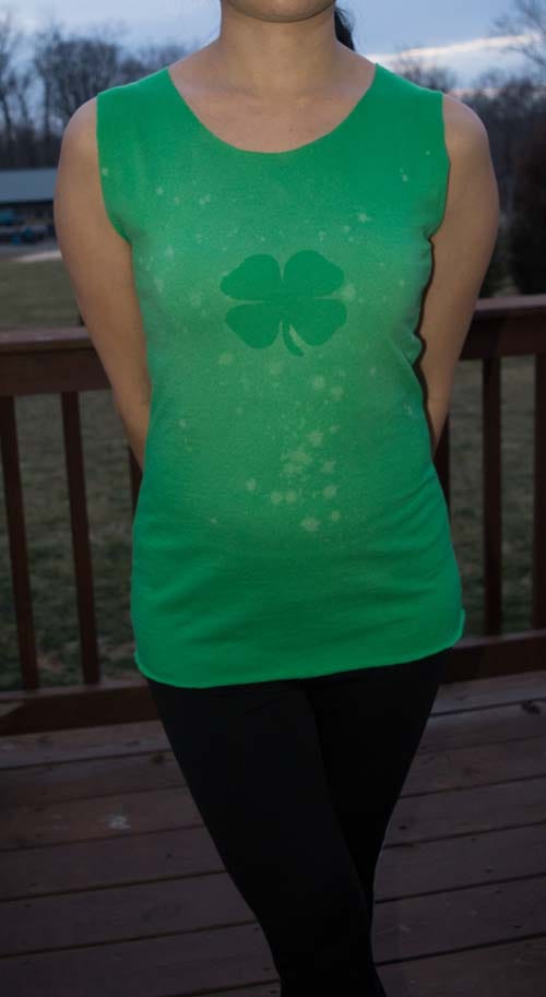 Here's a tutorial on how to make a bleach design shirt ... with a cute shamrock design just in time for St. Patrick's Day. I think it's a good idea to have a St. Patrick's Day shirt around for these kind of occasions ... my daughters sometimes have "Spirit Week" at school, so this shirt is quite handy.