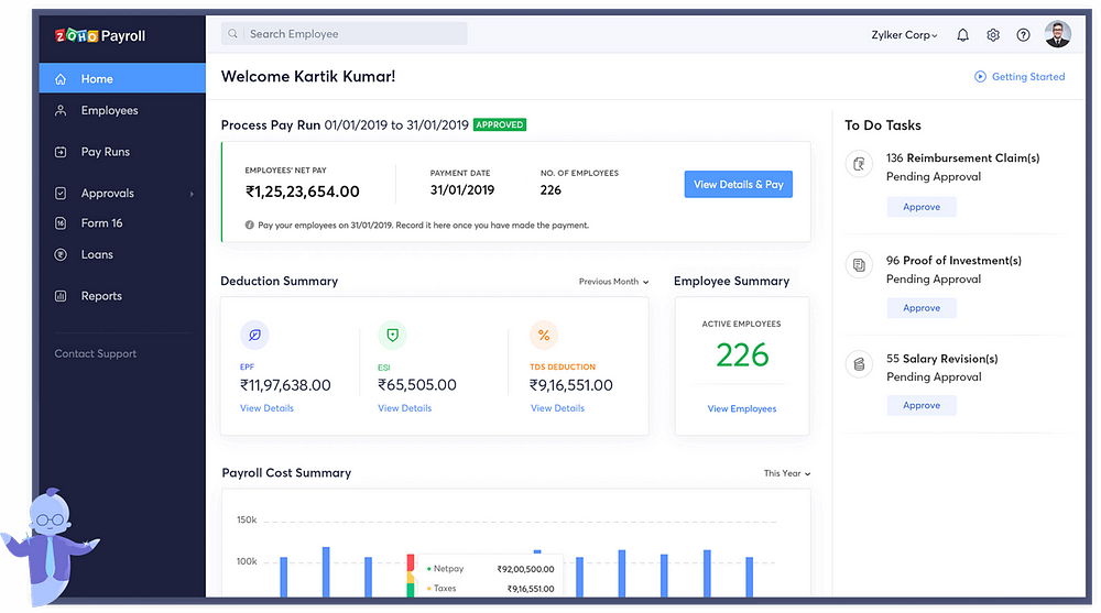 Zoho Payroll dashboard — The Best Payroll Provider