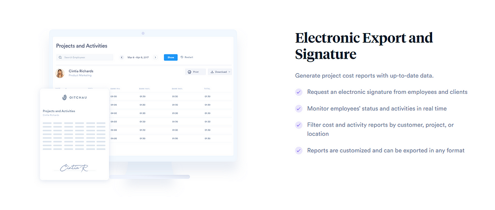 Day.io Electronic Export and Signature feature