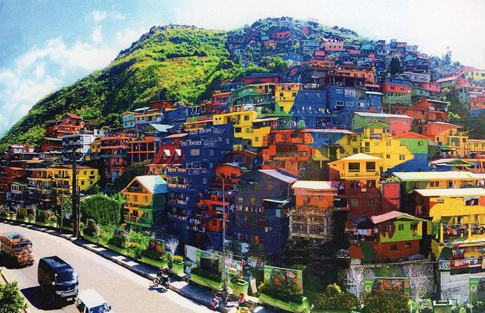 A colorful hillside village in the Philippines, near La Trinidad, Benguet.