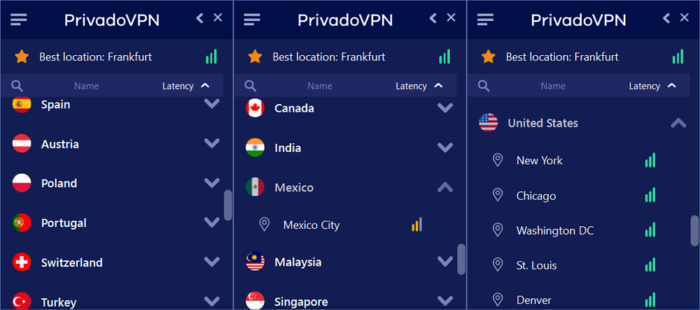 PrivadoVPN's servers