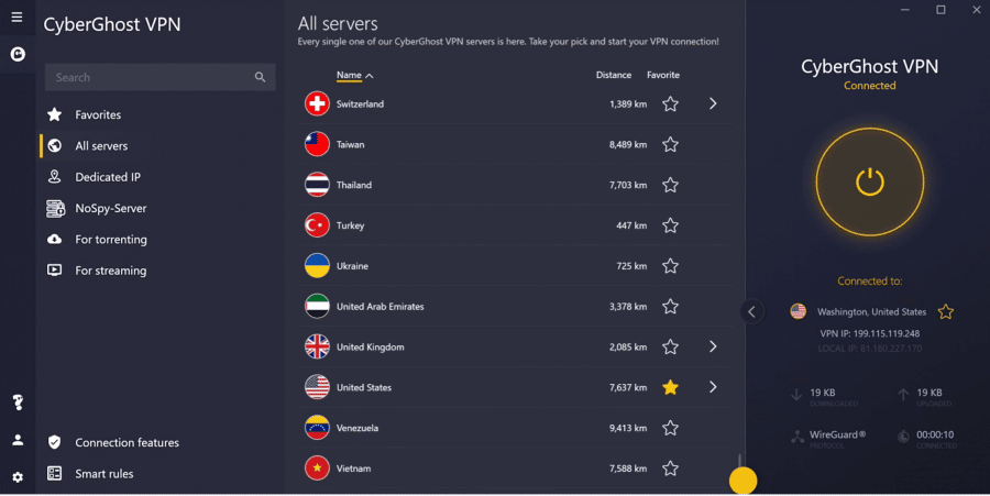 CyberGhost VPN interface